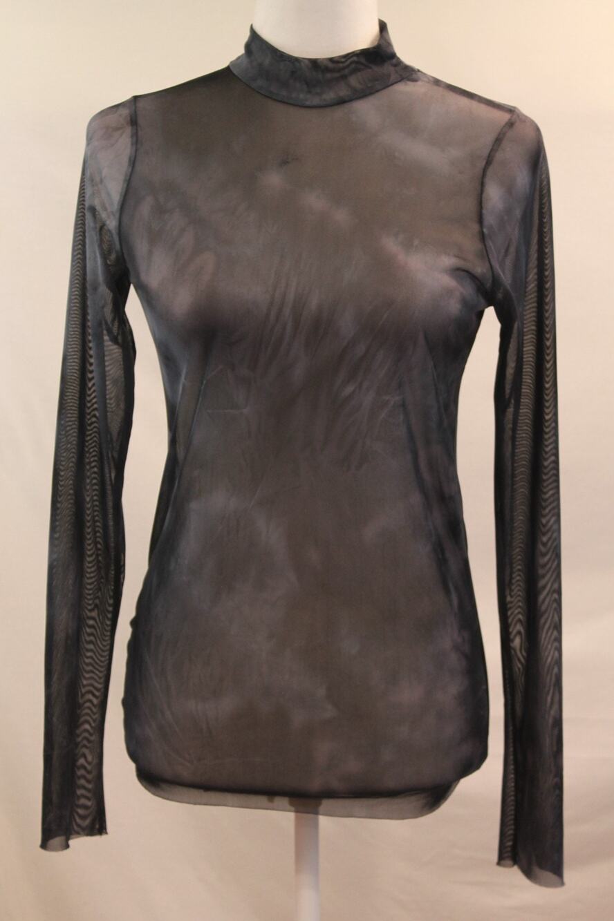 Willow Root Sheer Mesh Tie Dye Top Womens size M Gray Black Mock Neck Goth Chic